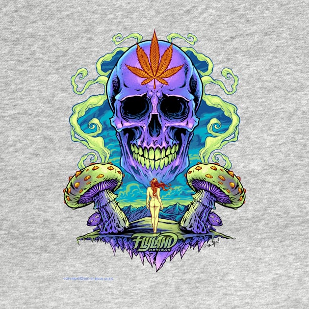 Purple Cannabis Skull with Mushrooms by FlylandDesigns